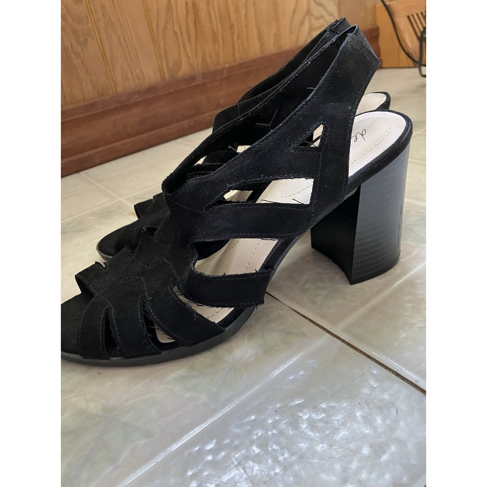 Dexflex Comfort High Heeled Sandals Suede Strappy Black Size 8 Block Heel